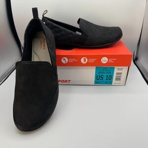 JSport Lisa Women Sz 10 Black Quilted Slipper Indoor/Outdoor Moc Style Shoes